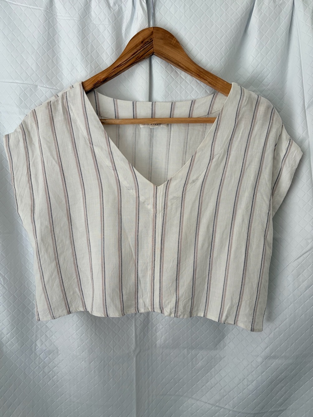 Blu Pepper Cream Crop Top with Purple and Tan Stripes